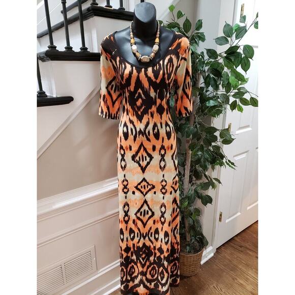 Cato Women's Multicolor Polyester Scoop Neck Short Sleeve Long Maxi Dress Size L - Picture 1 of 12